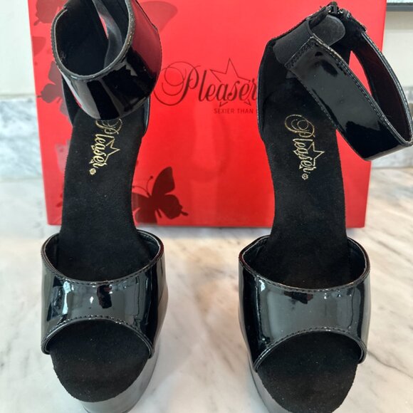 Pleaser heels, patent leather, platform, back zip, elastic ankle band, size 8 - Picture 2 of 5
